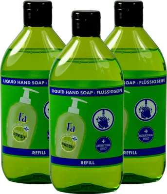 Produktbild von 3x Fa Hygiene & Frische, Limetten-Duft Flüssigseife / Flüssigseife-Nachfüller, je 385 ml
