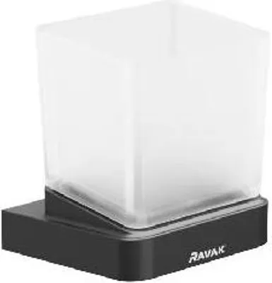 Produktbild von Ravak 10° - Zahnputzbecher mit Halter, Schwarz/Glas X07P557