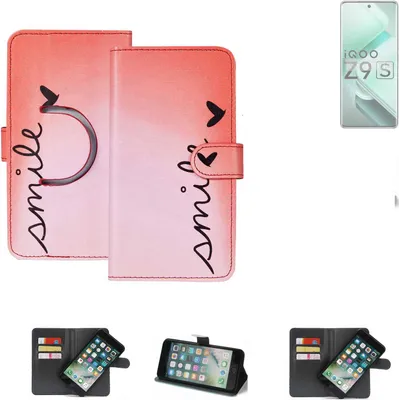 Produktbild von K-S-Trade Schutzhülle Handyhülle kompatibel mit Vivo iQOO Z9s Hülle cover bookstyle Etui ''smile'' rot Standfunktion Kameraschutz (1Stk)