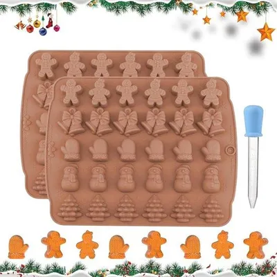 Produktbild von Silikonische Weihnachtsschokoladenformen - 2 Stücke mit Pipetten - antihaftfeste Backform - Weihnachtsmustermuster - Fondant-Gel - Bonbons - Selbstmach-Süßigkeiten
