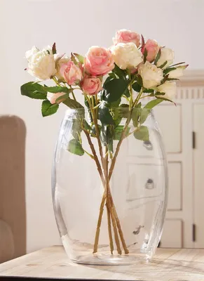 Image de 4x fleur artificielle "Rose" en crème & rose, 38 cm de haut, branches décoratives, plante artificielle, fleur décorative