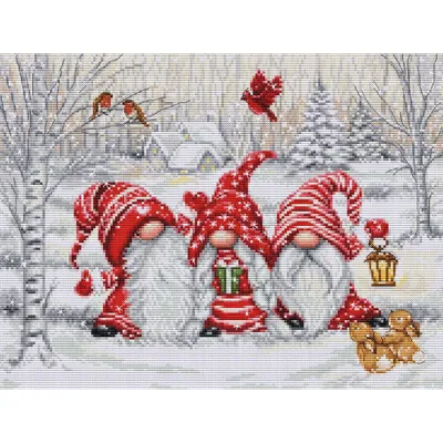 Image de Luca-S kit de broderie au point de croix "Trois nains dans la forêt", motif à compter, 29x22cm