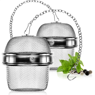 Produktbild von com-four® 2x Teesieb aus rostfreiem Edelstahl 304 - Tee-Ei Ø 6,5 cm für losen Tee, Gewürze und Kräuter - feinmaschiger Teefilter mit Kette - Gewürzsieb zum Mitkochen - Kräutersieb