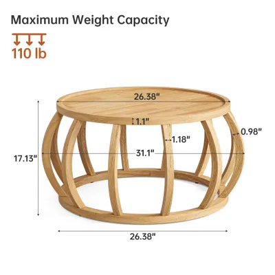 Immagine prodotto di Tavolino in legno massiccio, tavolo centrale rotondo da 80 cm con base a telaio curvo per il soggiorno, facile da montare, naturale