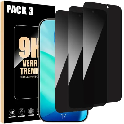 Image de 3 Verres Trempés Anti-Espion pour iPhone 17, Protection d'écran Anti-Rayures 9H