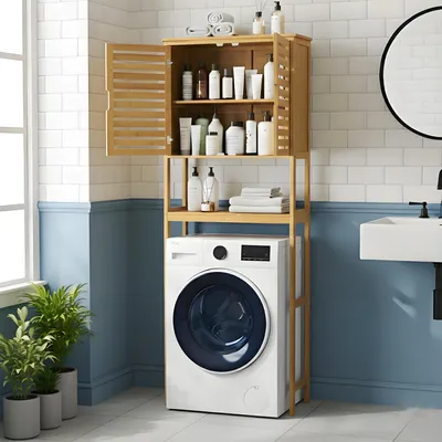 Produktbild von MinteLiv Waschmaschinenschrank Bambus - Platzsparendes Toilettenregal & Badregal