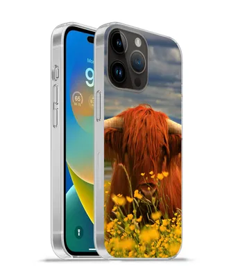 Produktbild von MuchoWow® Handyhülle Schutzhülle Hülle für Apple iPhone 14 Pro - Softcase Schottischer Highlander - Tiere - Blumen Silikon Softcase Handy Hülle - Umschlag