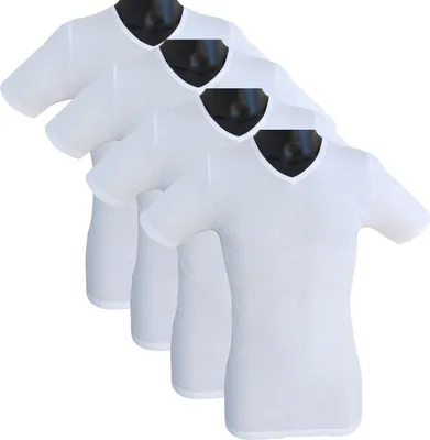 Herren kurzarm Shirt mit V-Ausschnitt weiß 4er Pack