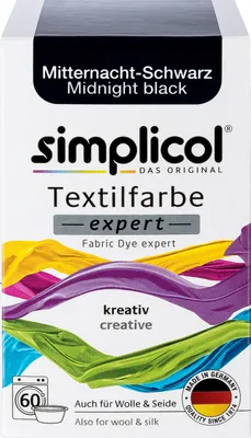 Produktbild von simplicol Textilfarbe expert, DIY Färbemittel für Stoff in verschiedenen Farben, Farbe:Mitternacht-Schwarz (1718), Größe:1er Pack