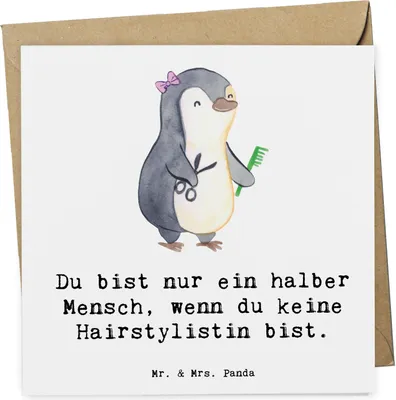 Produktbild von Mr. & Mrs. Panda Grußkarte Hairstylistin Herz - Weiß - Geschenk, Lustig, Friseursalon, Glückwunschkarte, Witzig, faltkarte, anlasskarte, Spruch, doppelkarte, Klappkarte