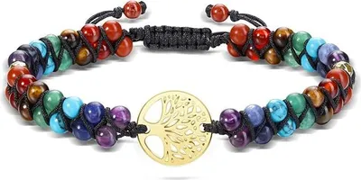 Produktbild von 7 Chakra Armband Engel Edelstein Armbänder Natürliche Chakra Steine Yoga Armband Healing Reiki Energietherapie Glückbringen Edelstein für Damen Herren
