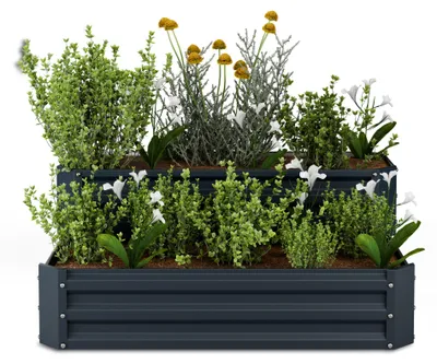 Produktbild von Blumfeldt Hochbeet 120x90, 2 Ebenen, Wetterfest & Korrosionsbeständig, Galvanisierter Stahl Für Gemüse & Kräuter, Offene Bodenstruktur, Einfache Montage, Anthrazit