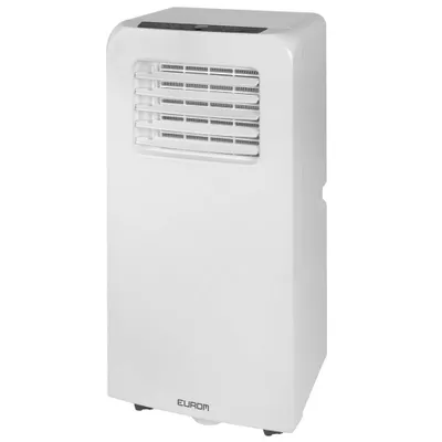 A white portable air conditioner unit with a vent at the top.