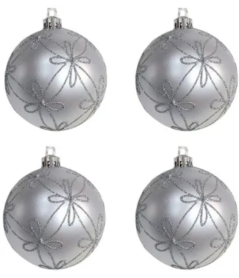 4er-Set Glitzerkugeln, Silber, 7 cm, Weihnachtsdeko