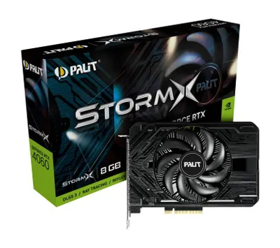 Produktbild von Palit Nvidia GeForce GTX 4060 StormX Grafikkarte - 8 GB GDDR6 - 3x DisplayPort, 1x HDMI - Ray Tracing - Neu &