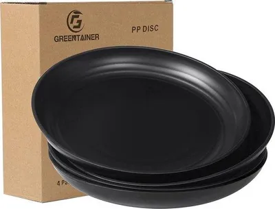 Produktbild von Unyqoos® 4er-Set flache Essteller 18 cm – unzerbrechliche PP-Teller, mikrowellen- & spülmaschinenfest, schwarz, leicht für Kinder & Erwachsene