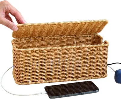Produktbild von Famanu Kabelmanagementbox - Aufbewahrungsbox für Kabel mit Bambusdeckel