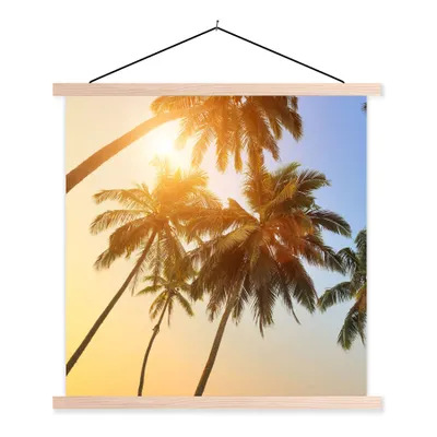 Produktbild von MuchoWow® Textilposter Palme - Sonne - Sommer - Tropisch 60x60 cm mit holzfarbenen Rahmen - Wanddekoration