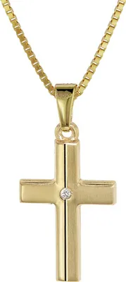 trendor 08516 Kinder Kreuz Gold 333 mit Zirkonia und goldplattierte Kette 1