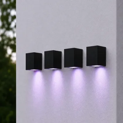 Image de HOFTRONIC - Appliques murales LED Cube 5,5W 400 Lumens RGBWW IP44 Noir Lot de 4