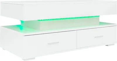 Produktbild von Hydraulisch hoehenverstellbarer Couchtisch mit LED-Beleuchtung Bluetooth-APP-Steuerung Mit 2 Schubladen und offenem Stauraum Weiss 100x50x44cm