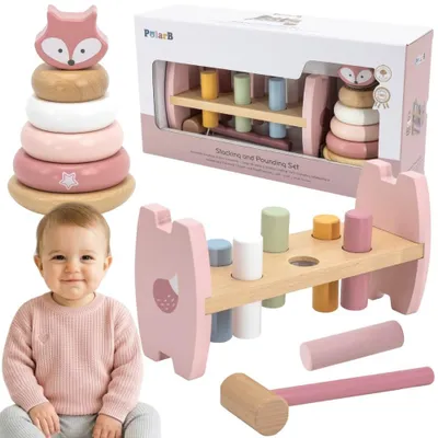 Produktbild von Viga Polarb Holzpyramide + Locher mit Hammer Set Montessori Fuchs