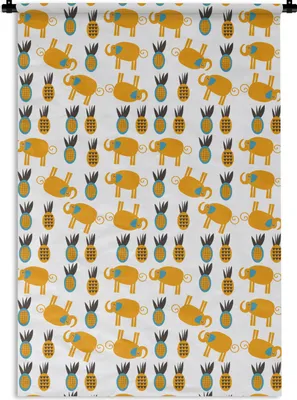 Produktbild von MuchoWow® Wandteppich Wandbehang Elefant - Ananas - Gelb - Muster 120x180 cm Tapisserie Dekoration Wandtuch - Schlafzimmer - Dekorationen für das Haus