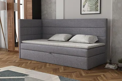 Produktbild von MR GROUP Boxspringbett LUGO 100x200cm links hellgrau Einzelbett Bett Stauraum Kinderbett Jugendbett Samtstoff, Polsterbett Matratze und Topper H3