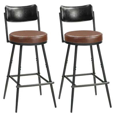 Barkrukken Set von 2 mit Rückenlehne, Braun/Schwarz, 38x38x92 cm