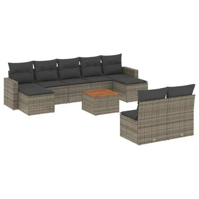 Produktbild von 10-tlg. Garten-Sofagarnitur mit Kissen Grau Poly Rattan