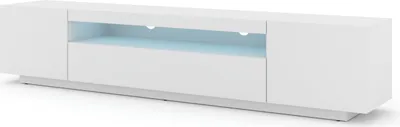Obrázek produktu pro Nízká TV skříňka Aura 200 cm Závěsná nebo stojící univerzální podstavná skříňka TV skříňka TV deska Příborník HiFi stolek Závěsná skříňka (matná bílá s LED)