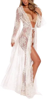 Obrázok produktu pre Unyqoos® Dlhý kimono kardigán pre dámy – jemne pletený, mierne priehľadný, s dlhými rukávmi, ideálny ako letný prekrývací odev a elegantná nočná košieľka