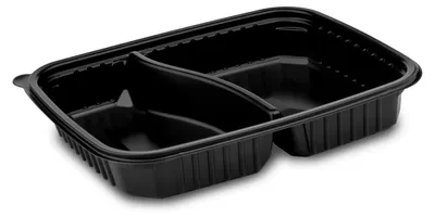 Produktbild von 50x Mikrowellenschalen 2-geteilt - schwarz 'L' 1100 ml - 25x18,5x4 cm