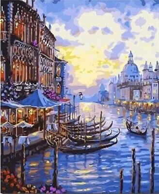 Produktbild von 50x40 cm Malen nach zahlen Set mit Holzrahmen Venedig Gondel