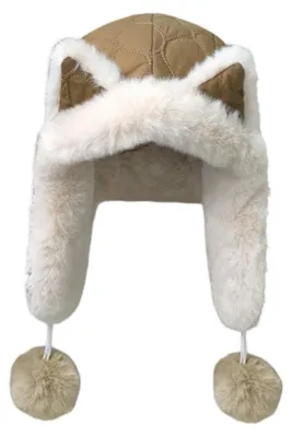 Produktbild von Damen-Wintermütze mit niedlichen Katzenohren, modische Fliegermütze mit Ohrenklappen, Outdoor-Skimütze mit Schnallenverschluss, Dunkelkhaki