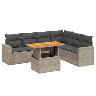 Produktbild von vidaXL 7-tlg. Garten-Sofagarnitur mit Kissen Grau Poly Rattan