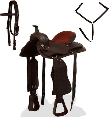 Image de vidaXL Selle western, licol & plastron cuir véritable 15" marron