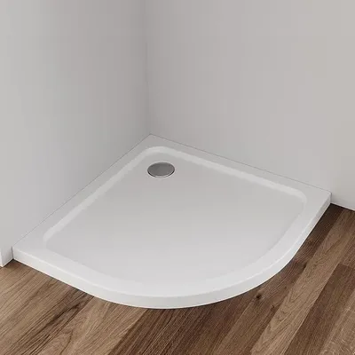 Produktbild von Duschtasse 80x80x4 cm Rund Duschwanne Komplett Set | Extra Flach Acryl Weiß Dusche Acrylwanne für Duschabtrennung Duschkabine, inkl. Ablaufgarnitur