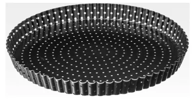 Produktbild von Kuchenform, perforiert, runde Quiche-Form, Antihaftbeschichtung, abnehmbarer Boden, Kohlenstoffstahl (Durchmesser 28 cm)