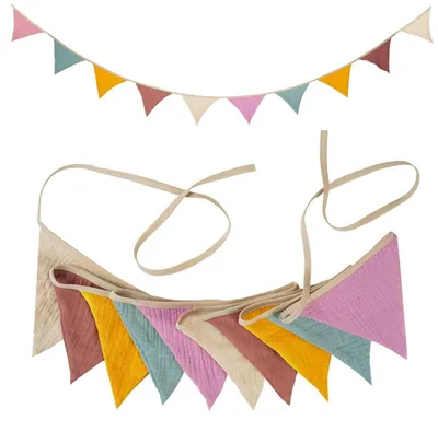 Immagine prodotto di Ghirlanda di bandierine, ideale per la cameretta dei bambini, lunghezza 2,7 metri, tessuto, colori vivaci, rosa confetto