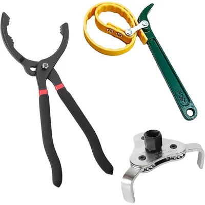 Productafbeelding van Set van 3 oliefilter tangen, 30 cm, verstelbaar, met 3 armen, band- of ringsleutel, gereedschap voor het verwijderen van oliefilters in auto's
