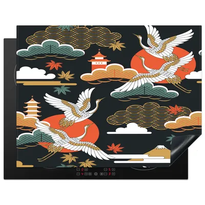 Produktbild von KitchenYeah© Herdabdeckplatte Kranich - Wolken - Japan - Muster , 77x59cm, Küche Deko, Glaskeramikkochfeld Herdabdeckung, Abdeckplatte fùr Kochfeld