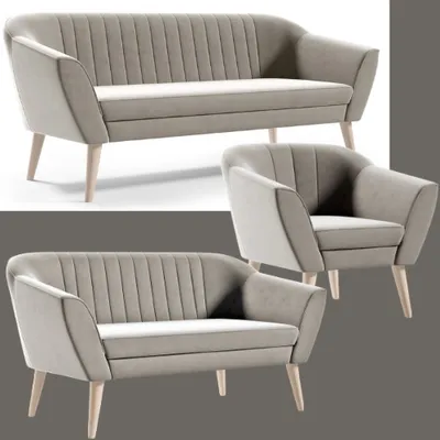 Immagine prodotto di Divano, set di divani, poltrona+2posti+3posti, divano in velluto beige, gambe alte in legno