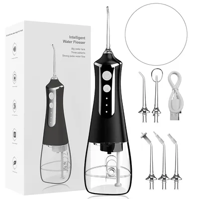 Produktbild von Kabellose Munddusche,professionelle Munddusche,ergonomischer,rutschfester Griff,3 Modi und 5 Düsen,300-ml-Wassertank,niedriger Geräuschpegel- 70dB