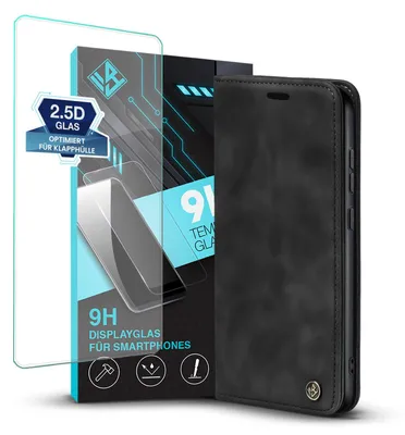 Produktbild von Handy Hülle für Huawei P30 Lite mit 9H Displayglas Klapphülle Bookcase Flip Cover Handy Tasche Etui Farbe: Schwarz