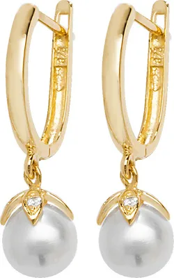 Productafbeelding van Oorbellen voor dames, goud 375/1000 met zirconiumoxide, zoetwaterparel - 24mm * 7mm; TRS20325
