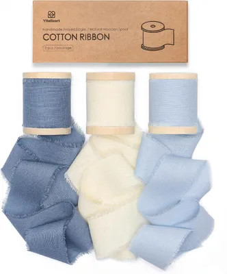 Productafbeelding van Katoenen lint 3,8 cm x 13,7 m blauw en wit handgemaakte - Huwelijksuitnodigingen - Bruidsboeketten - Kerstdecoraties
