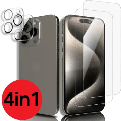 Produktbild von 4in1 Set für iPhone 15 Pro  2x Display Schutzglas + 2x Kameraschutz 9H Panzerfolie