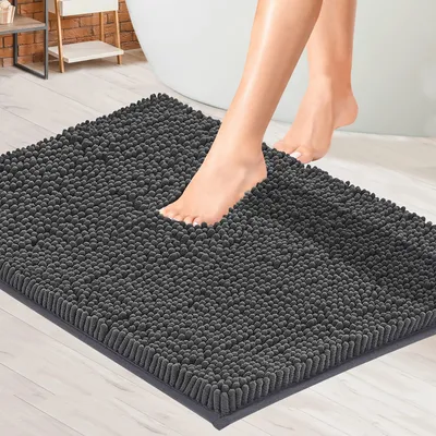 Image de Badmatte Chenille, 50x80 cm, gris anthracite, antidérapante, pour la salle de bain