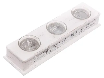 Imagen del producto de Soportecandelas de madera blanqueada, 32X9H5 cm (juego de 3)